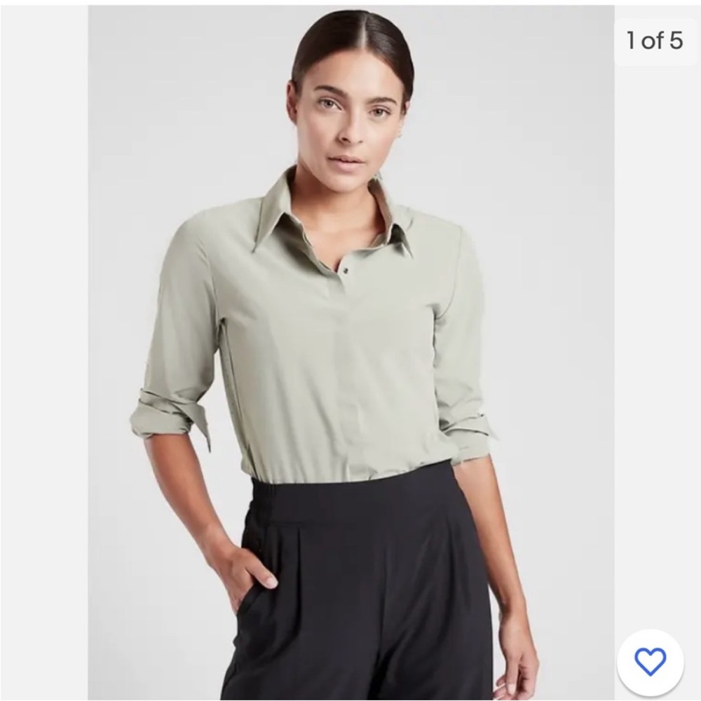 NWT‎ $109 ATHLETA River North button down collared Bodysuit Sage Green XL